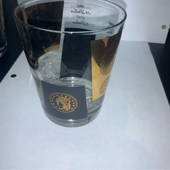 MCM Libby Black/Gold Coin Barware Whiskey Glasses (8) - Picture 2 of 7